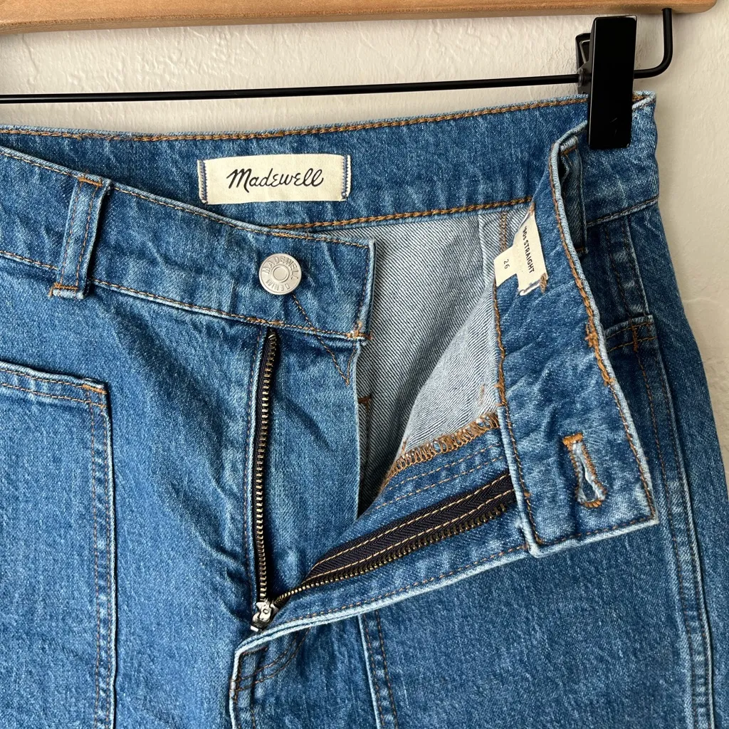 Madewell 90s Straight Cargo Carpenter Panel Denim Jeans Fenwood Wash Size 26 - Image 7