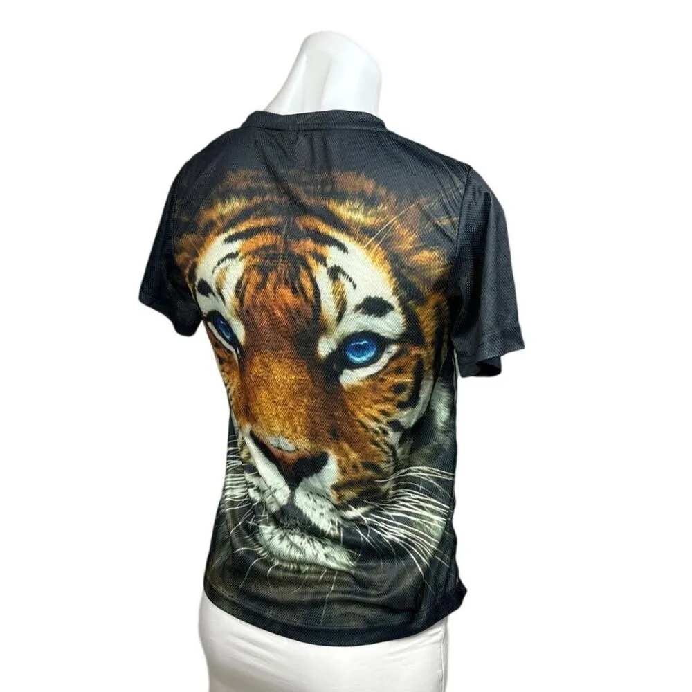 Women’s Tiger Animal Print Graphic l Mesh Short Sleeve Tee T - Image 3