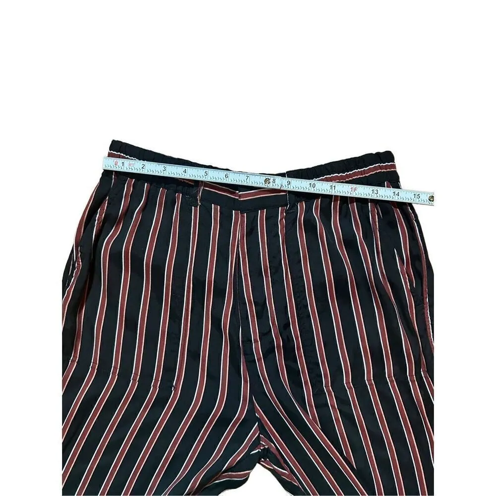 ANTHROPOLOGIE Striped Silky Tie Joggers in Black/Red sz small - Image 7