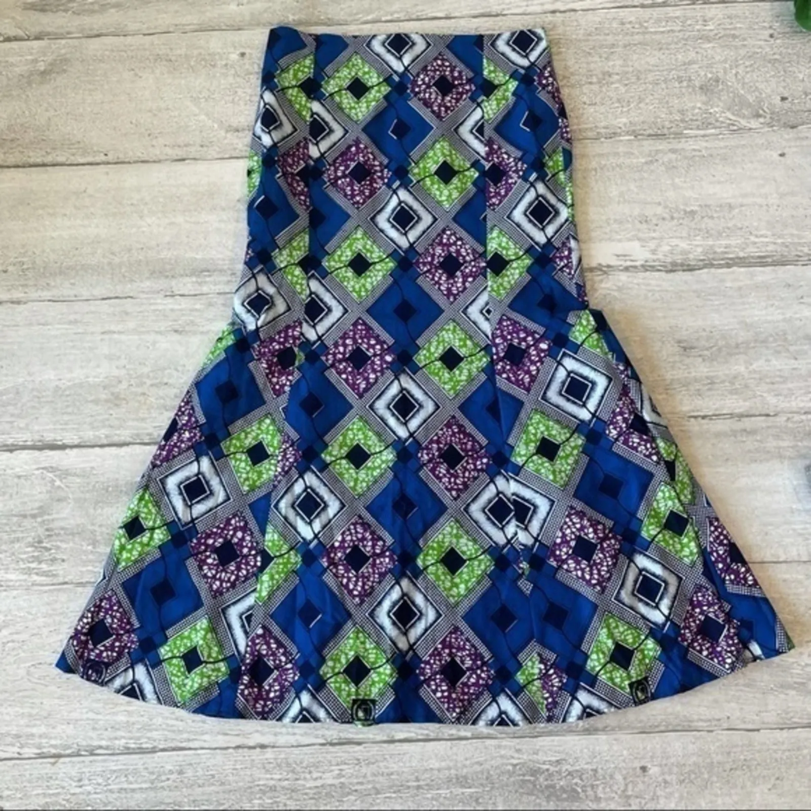 Traditional African Two Pc Dress Set Wax Fabric Blue Green Purple Custom Kitenge - Image 8