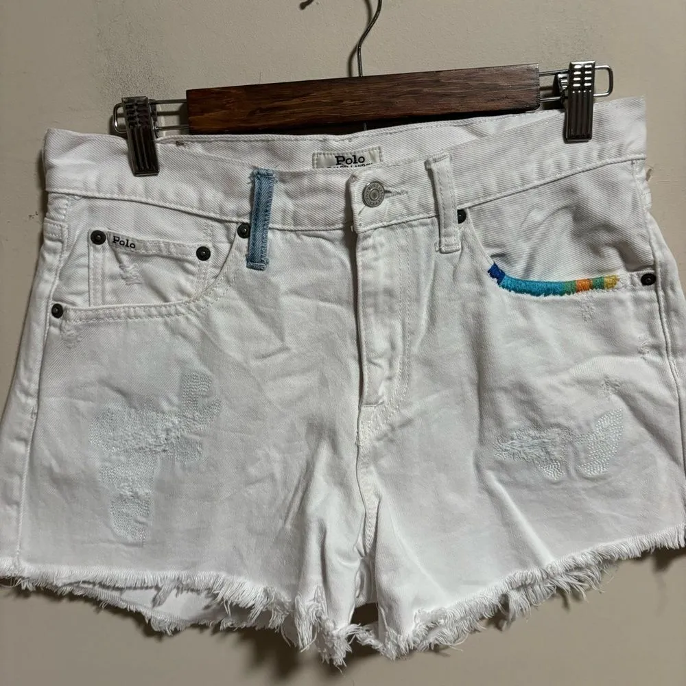 Polo by Ralph Lauren Crosby Boho White Rainbow Shorts- Size 28 - Image 3