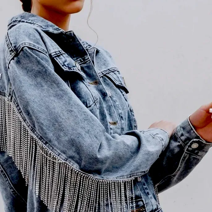 Altar’d State Chain Fringe Cropped Denim Jacket - Image 6