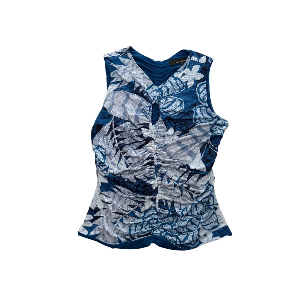 WHITE HOUSE BLACK MARKET Blue Floral Keyhole Tank Top Size Medium - Image 8
