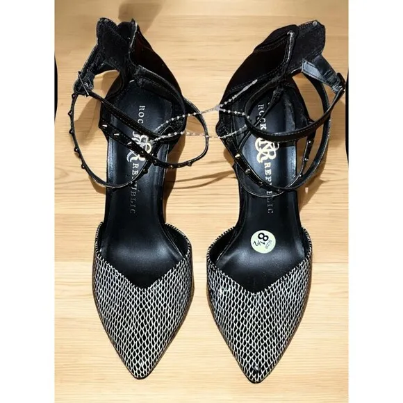 Rock & Republic Snake Print Studded Straps and Spike Heel Shoes 8.5 - Image 2