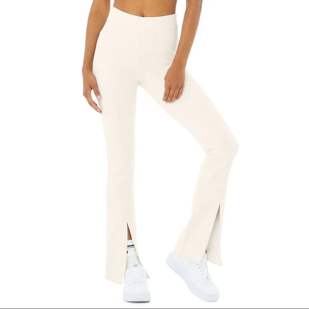 ALO Yoga Airbrush High Waist Flutter Leggings Slits Ivory White Athleisure Sz S - Image 2