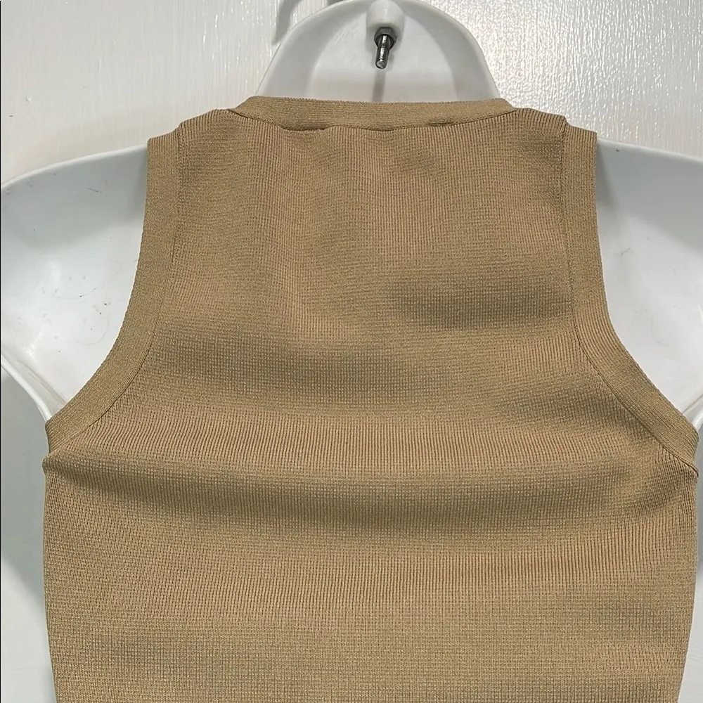 Zara Tan Sleeveless Fitted Crop Tank Top - Image 2