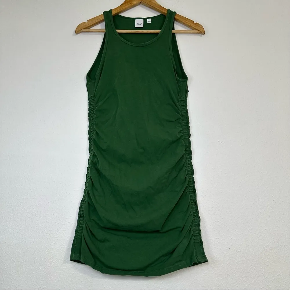 Aritzia TNA Chill Bodycon Malibu Olive Green Ruched Mini Dress Size M - Image 2
