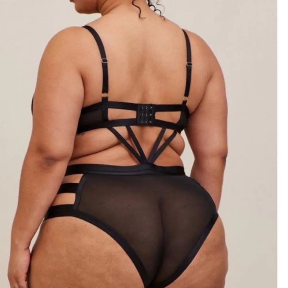 Torrid Overt Strappy Cutout Mesh Bodysuit Lingerie Black - Image 3