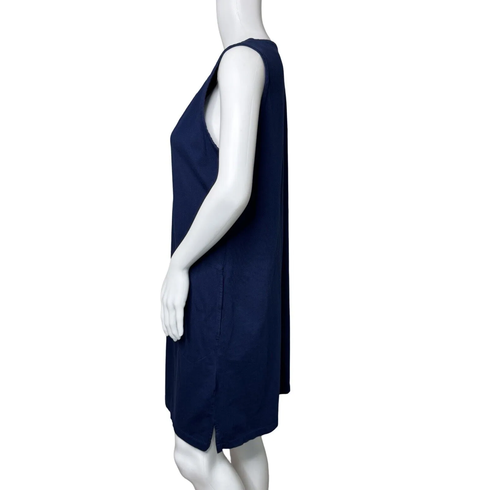 Lands End Dress Women Medium Blue Jersey Knit Floral Embroider Casual Athleisure - Image 3