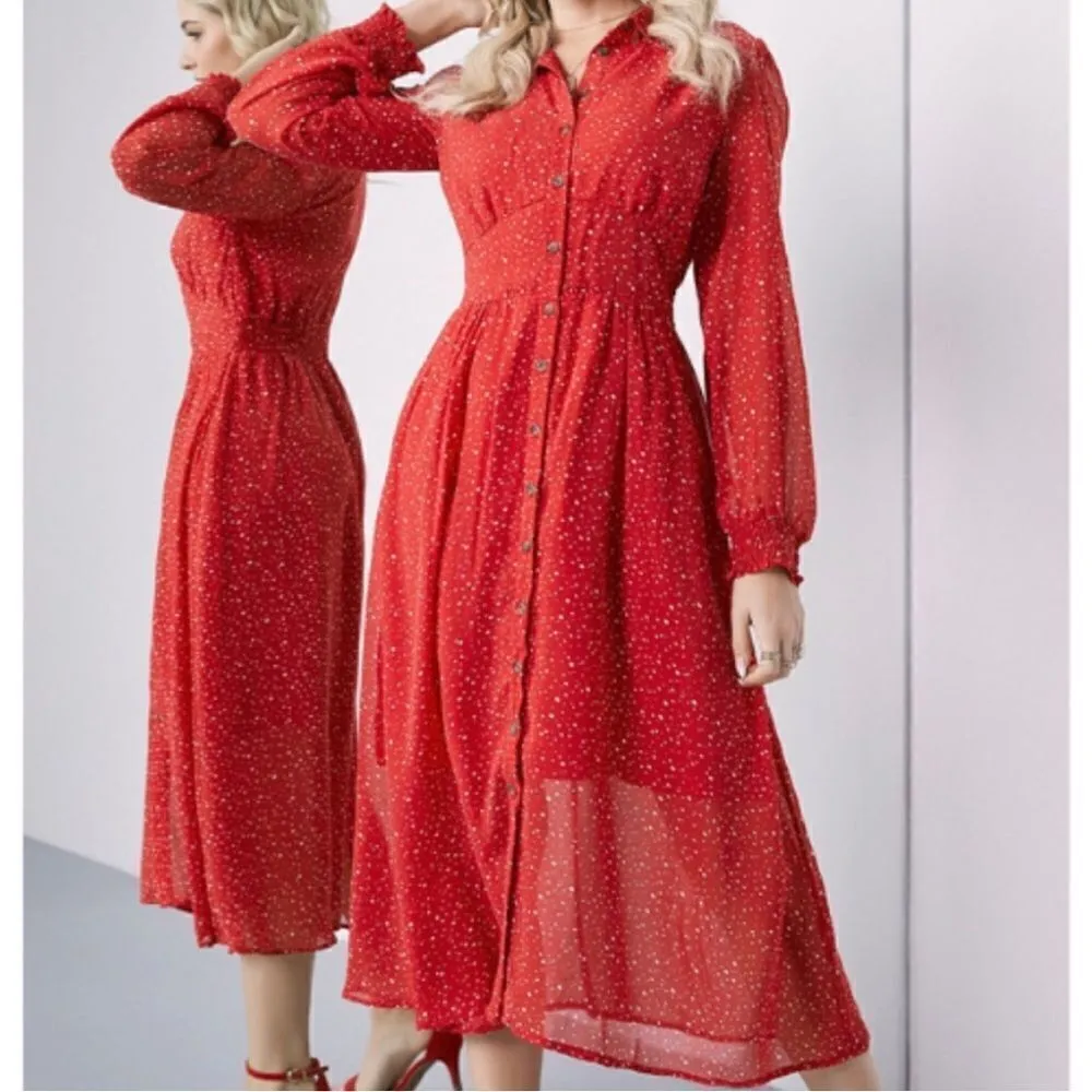 Suzanne Betro‎ Red and Ivory Polka Dot Button Front Dress XL - Image 12