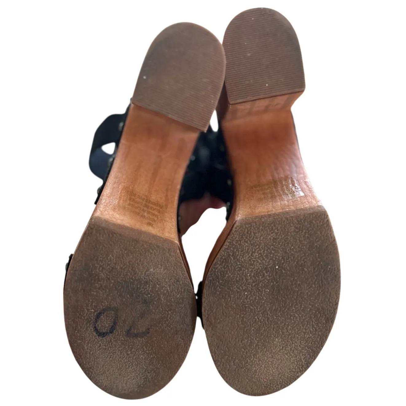 MIA Faux Brown Wood & Black Studded Platform Heeled Sandals - Image 4