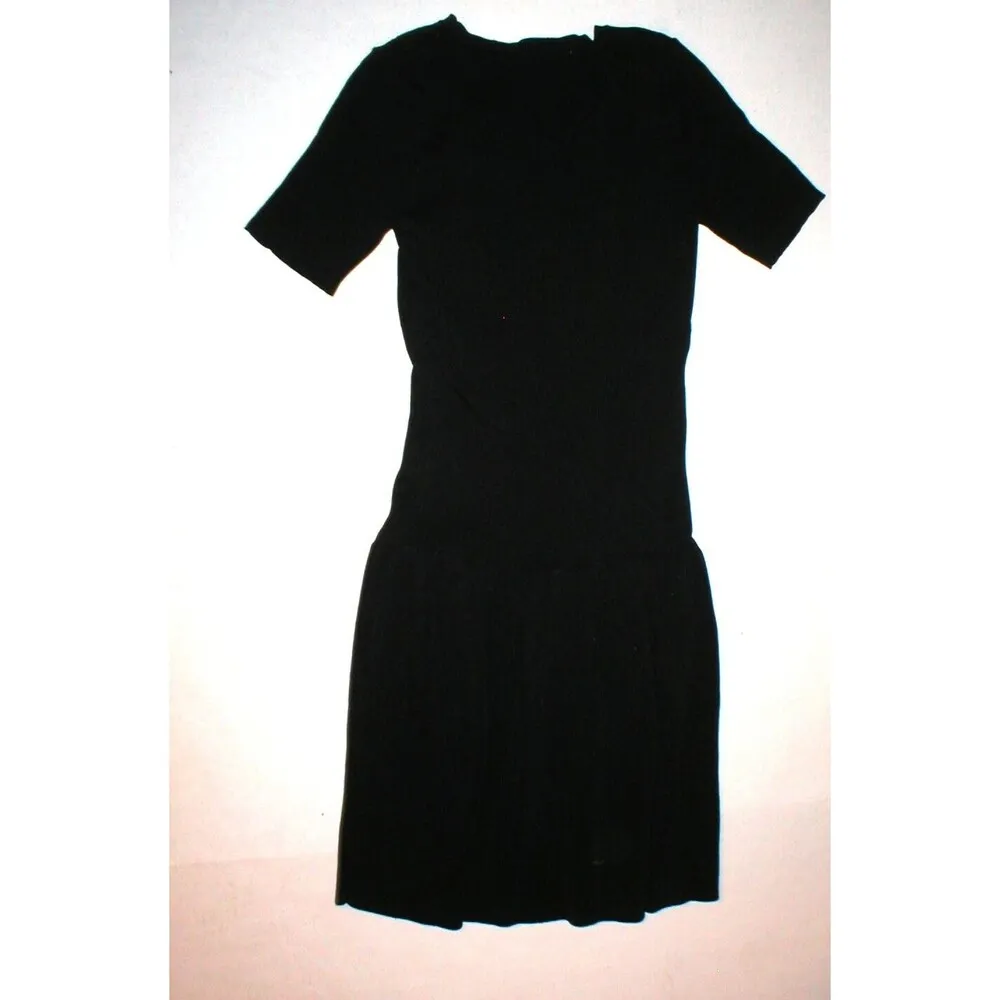 New Womens Betsey Johnson Drop Waist Sweater Dress Black S Small Knee Rayon SS - Image 6