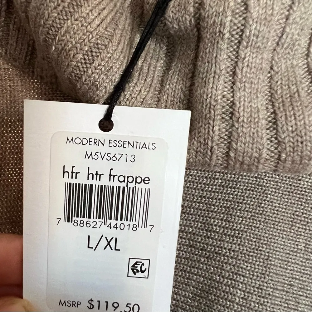 NWT Calvin Klein Tan Leather Buckle Cowl Neck Poncho Sweater Large/Extra Large - Image 7