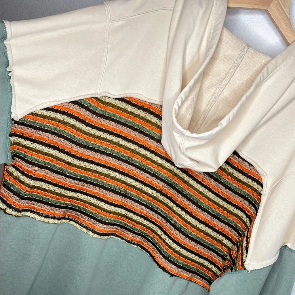 BKE Buckle Colorblock Patchwork Raw Edge Oversized Hoodie L - Image 10