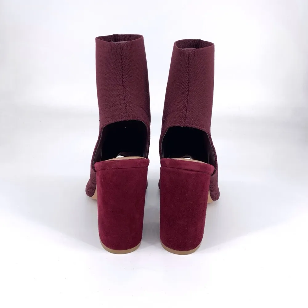 STEVE MADDEN Knit Block Heel Bootie Burgundy 8 - Image 6