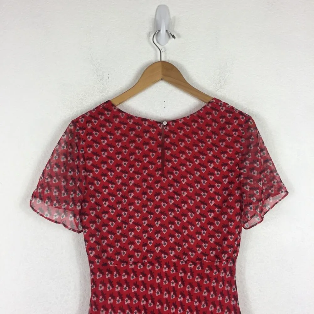 Revolve The East Order Serena Red Floral Fit & Flare Mini Dress Large Chiffon - Image 13