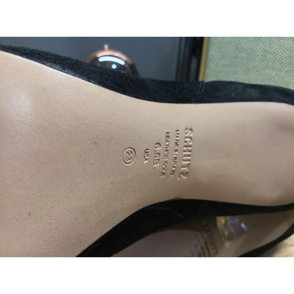 Schutz Ashlee Women's 6.5 Black Suede Pointed Heel Stiletto Heel Mid-Calf Boots - Image 5