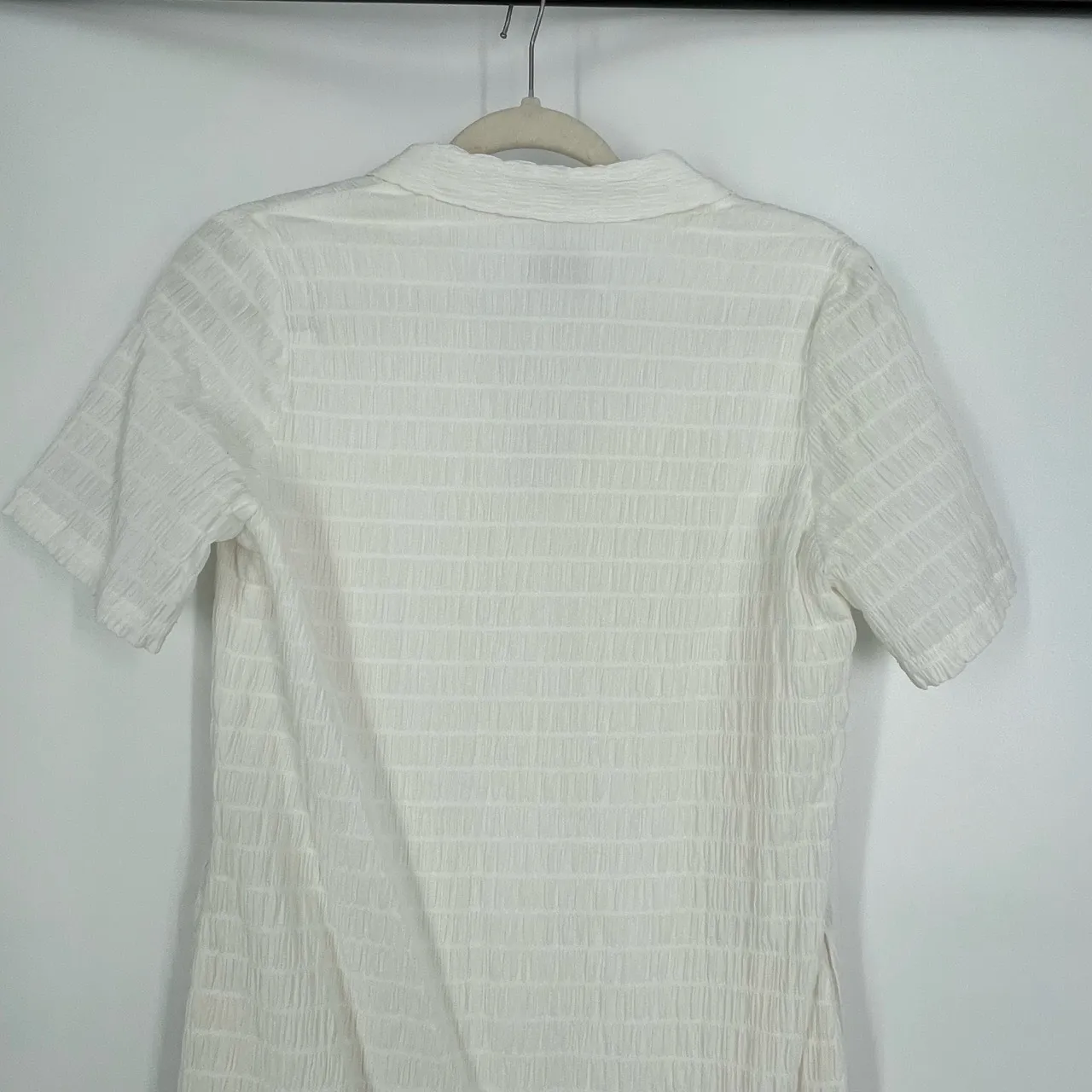 FRNCH‎ Women's White Woven Crinkled Collar Button Down Shirt Midi Dress Size XS - Image 10