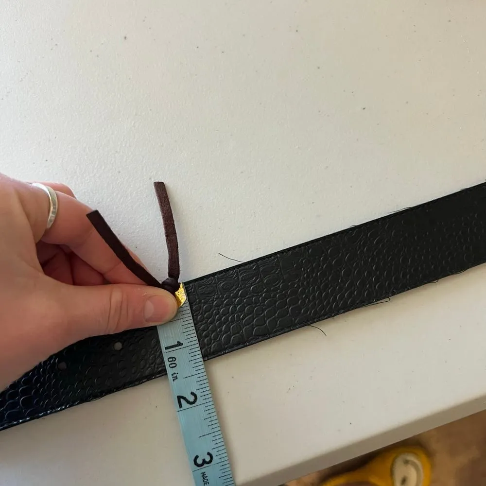 Black Vegan Leather Embellished Antique Brass Colored Buckle Size Medium - Image 9