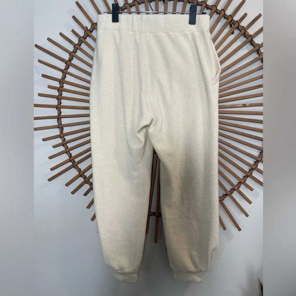 Sundry Faux Sherpa Patch Pant Joggers Cozy Ecru Loungewear Small - Image 14