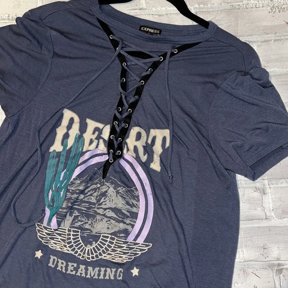 Express Desert Dreaming lace up front boho top - Image 3