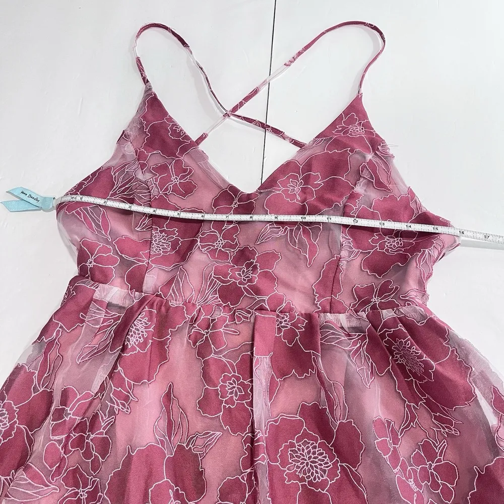NWT Lulus Pink Feeling Like Forever Floral Organza Lace Up Midi Dress MEDIUM - Image 10