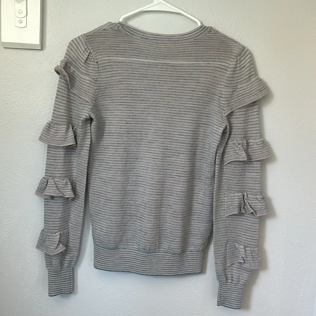 Rebecca Taylor del Ruffle sleeve Crew Neck stripe Sweater wool alpaca size XS - Image 3