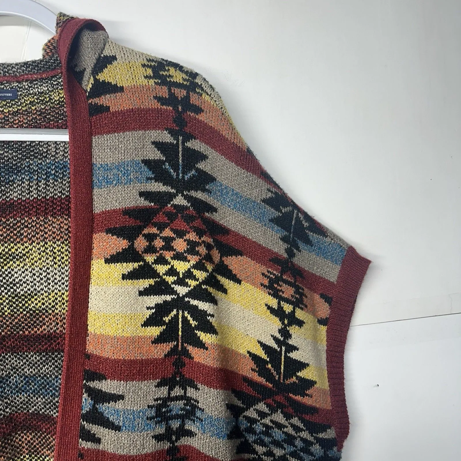 American Eagle Women’s Medium Aztec Tribal Sweater Vest Fringe Open Front - Image 7