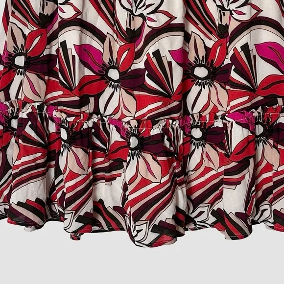 Anthropologie Floral Print Ruffle Tiered Mini Skirt‎ Red Pink Size S Boho - Image 6