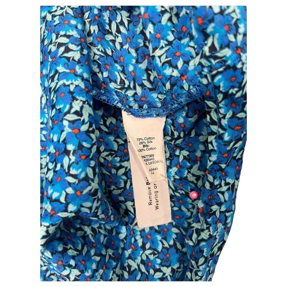 J Crew Top Womens 00 Silk Blend Ditsy Floral Keyhole Tie Neck Contrast Blue - Image 8