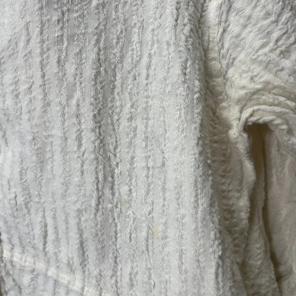 FLAX Linen Cardigan Shirt Size S Ivory White Button Front Long Sleeve Ribbed - Image 3