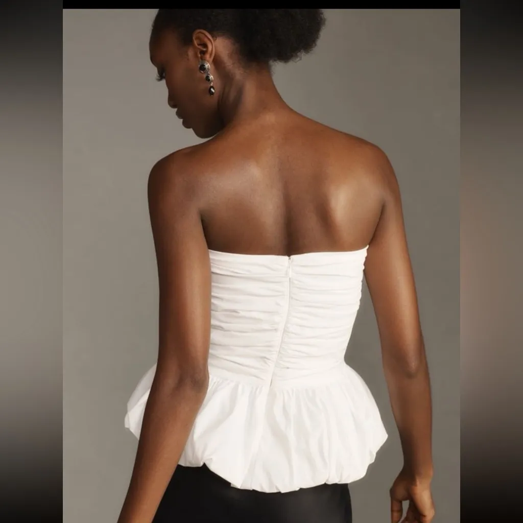 Anthropologie Maeve White Strapless Drop-Waist Bubble Top - Image 4