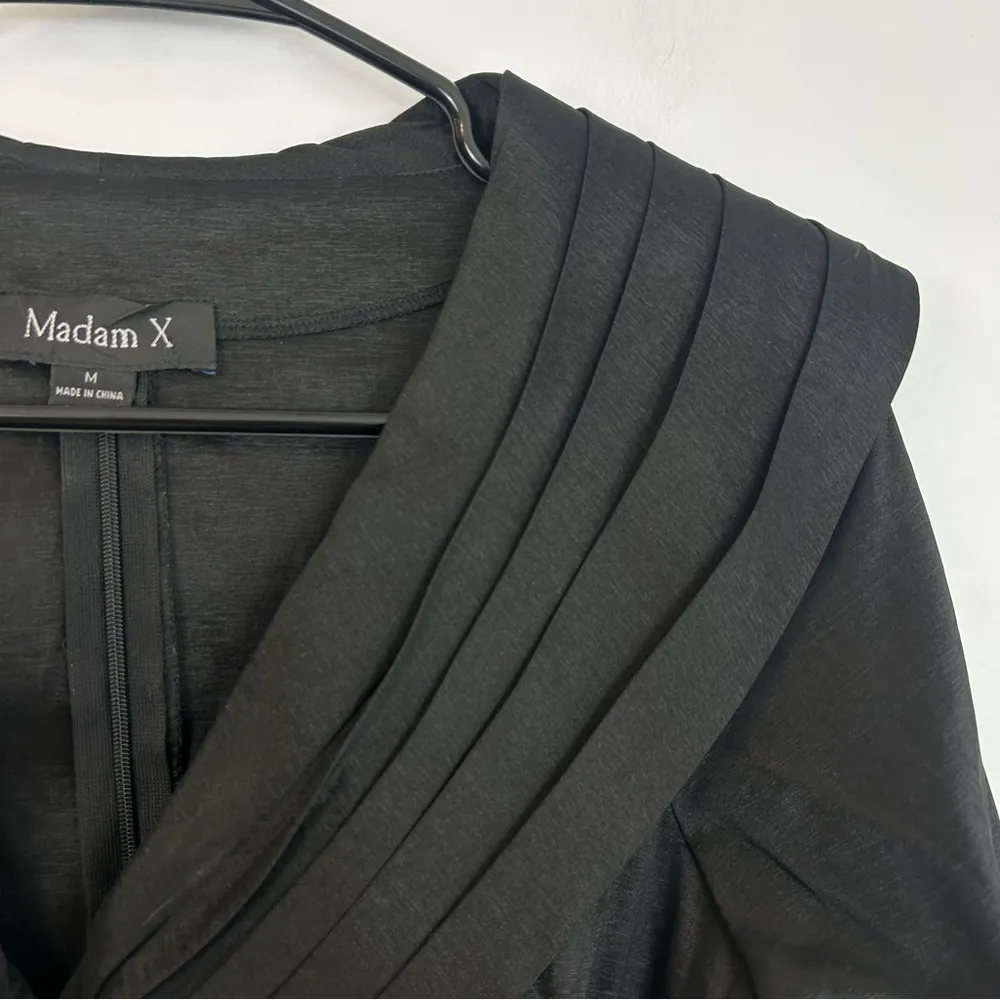 Madame X Black Vintage Pleated Rhinestone Ruched Faux Rap Blouse/Jacket Size M Size M - Image 4