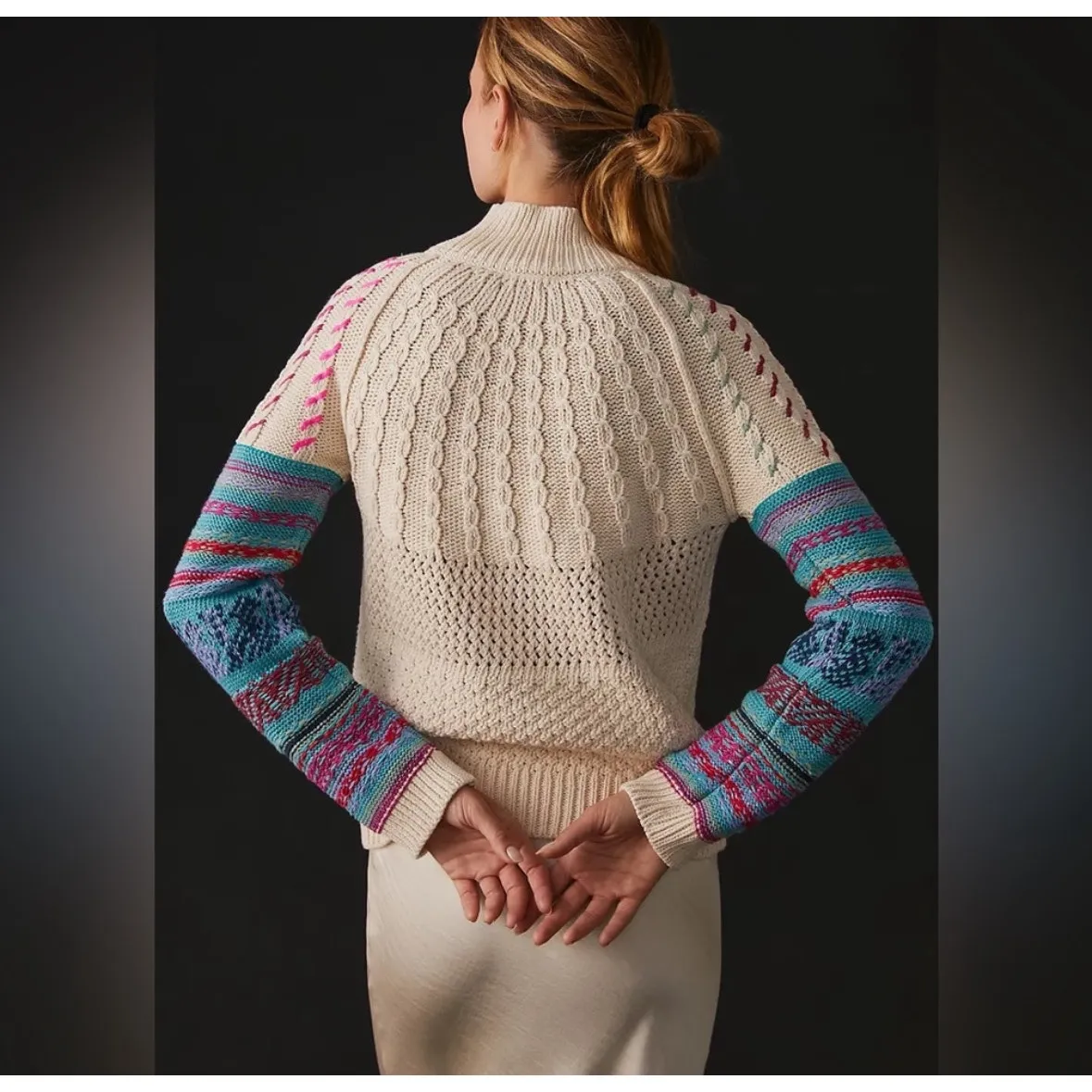 Anthropologie x Wendy Wurtzburger Stitch Mix Fisherman Crewneck Sweater large Size M - Image 3