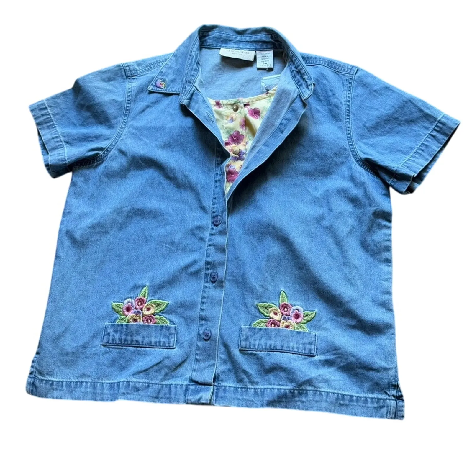 Vintage Lemon Grass Denim Shirt Jacket Embroidered Floral Women's PM NWT Blue Size M - Image 5