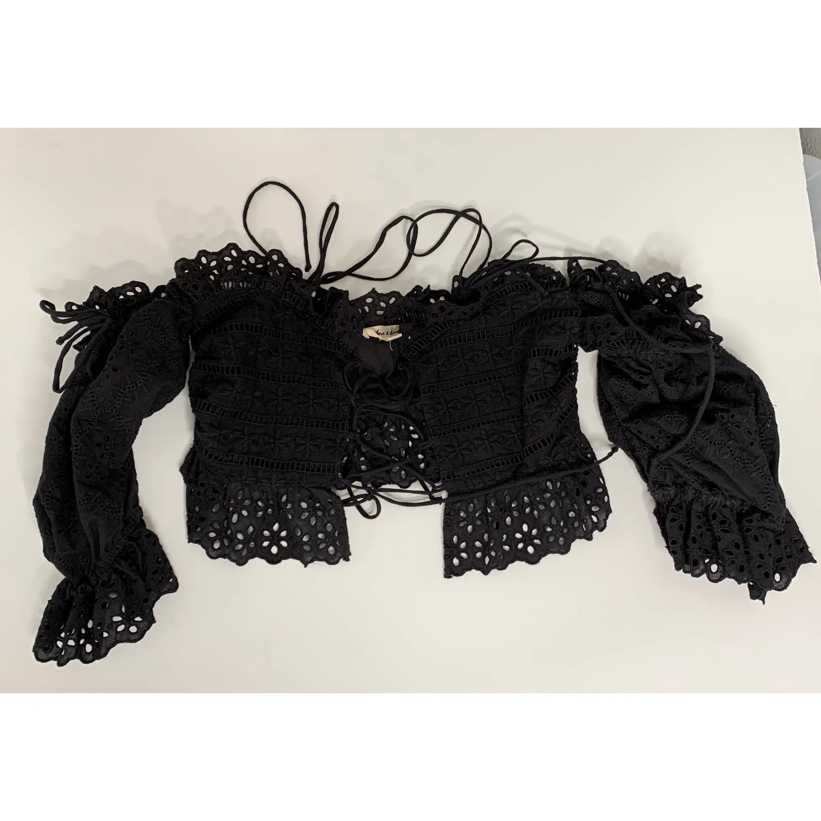 For Love & Lemons Anabelle Eyelet Crop Top Women's XS in Black - Image 4