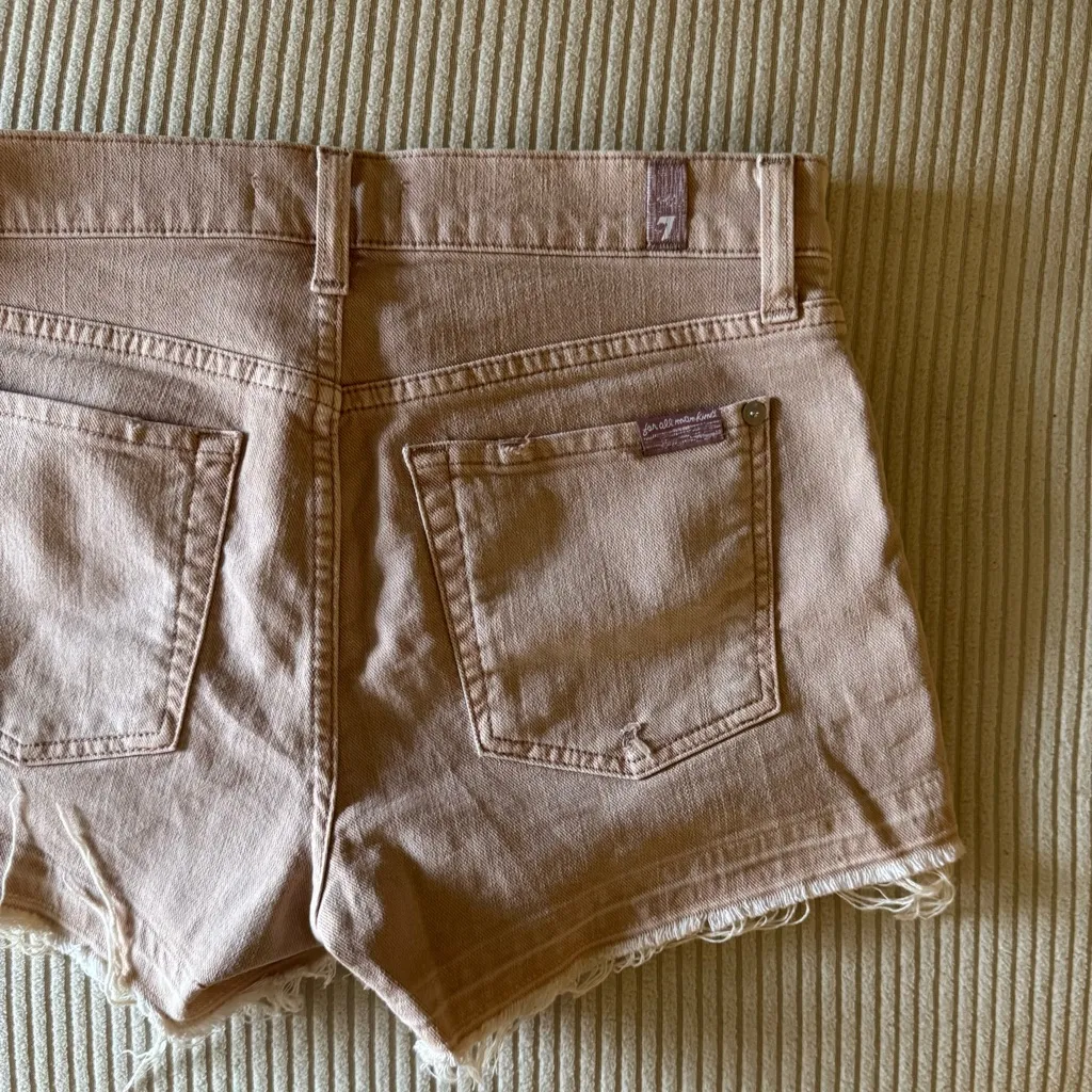 7 For All Mankind Denim Cut Off Frayed Hem Pink Light Wash Shorts Zip FlySize 27 - Image 6