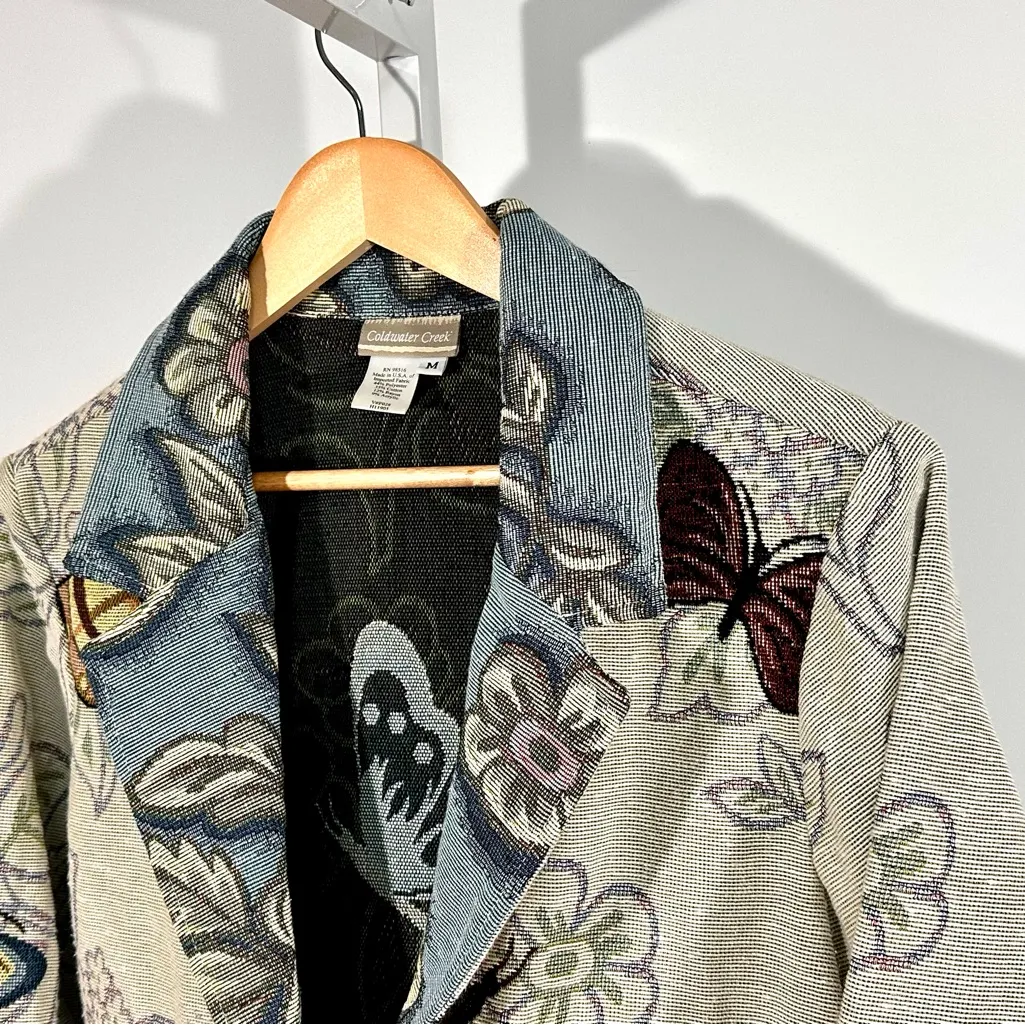 Coldwater Creek tapestry butterfly jacket cottagecore oversized blazer M - Image 3
