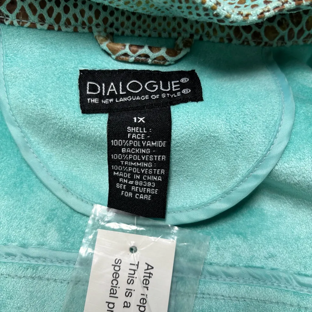 Dialogue  Turquoise Blue Washable Python Embossed Ultrasuede‎ Zip Jacket Size 1X - Image 14