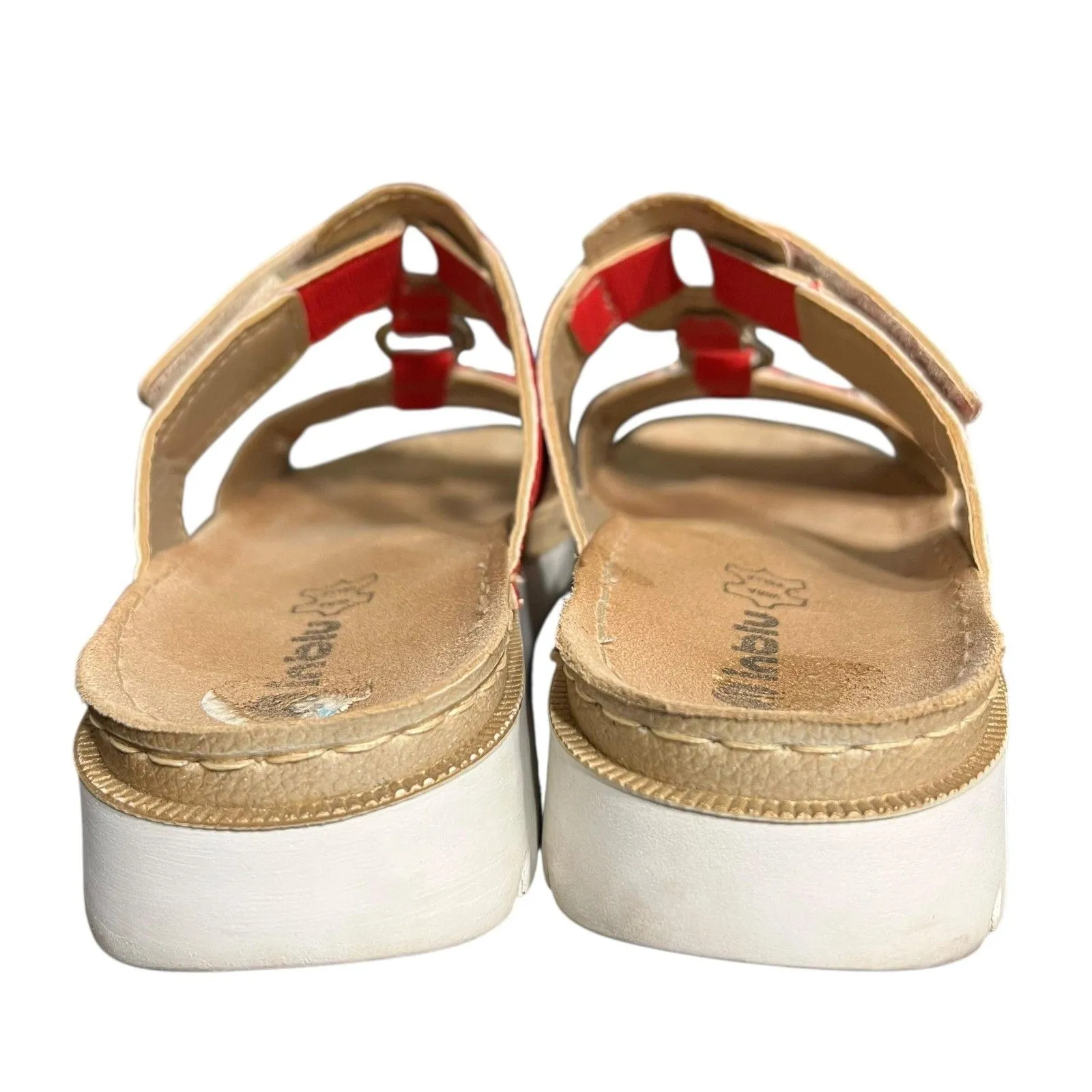 Inblu Shoes Womens Size US 7 Red Slide Sandals Chain Leather Footbed Slip On - Image 4