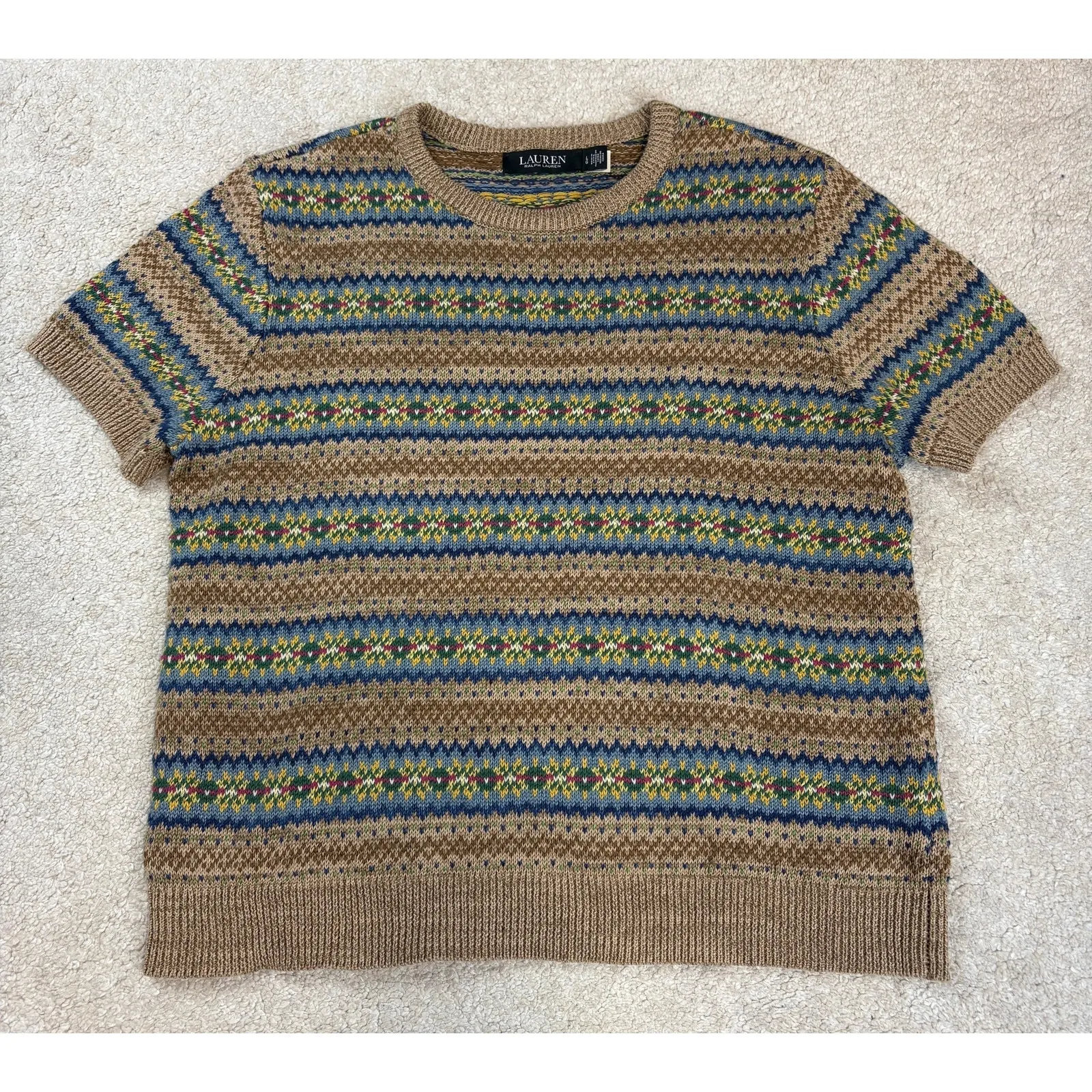 NWT Lauren Ralph Lauren Women's Fair Isle Short-Sleeve Sweater Size L - Image 2