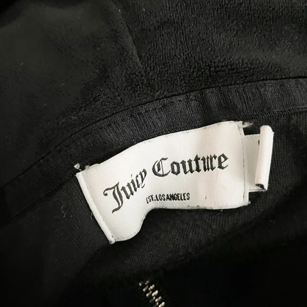 Juicy Couture Velvet Velour Logo Embroidered Full Zip Hoodie Jacket Black XS - Image 2