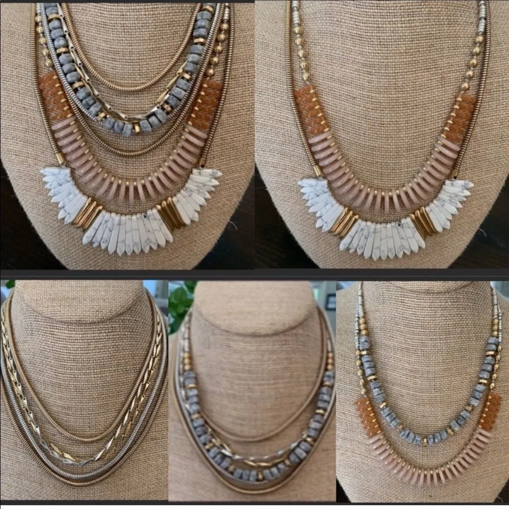Stella & Dot Ezra Statement Necklace Layered Versatile Adjustable Stone Metal - Image 5