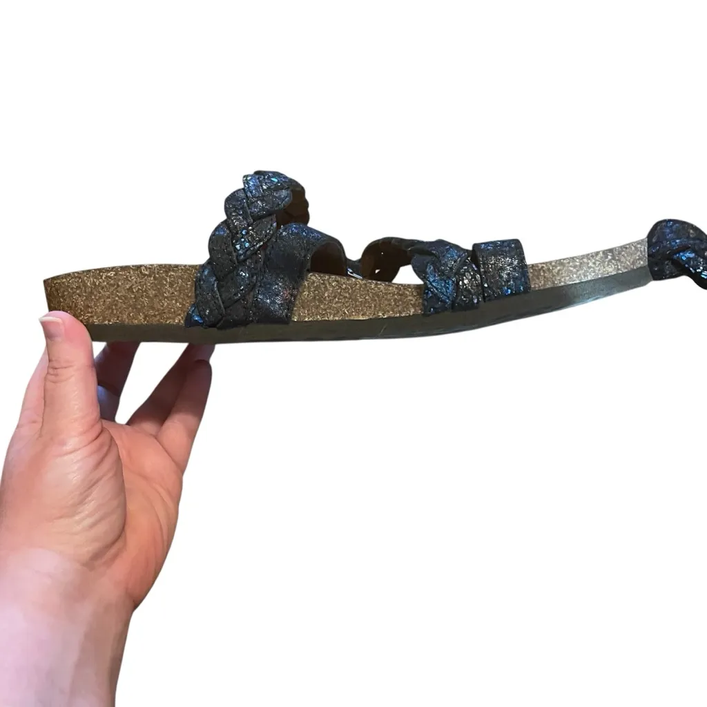 EUC White Mountain Blue blue sparkly adjustable strap leather/cork slide sandals - Image 4