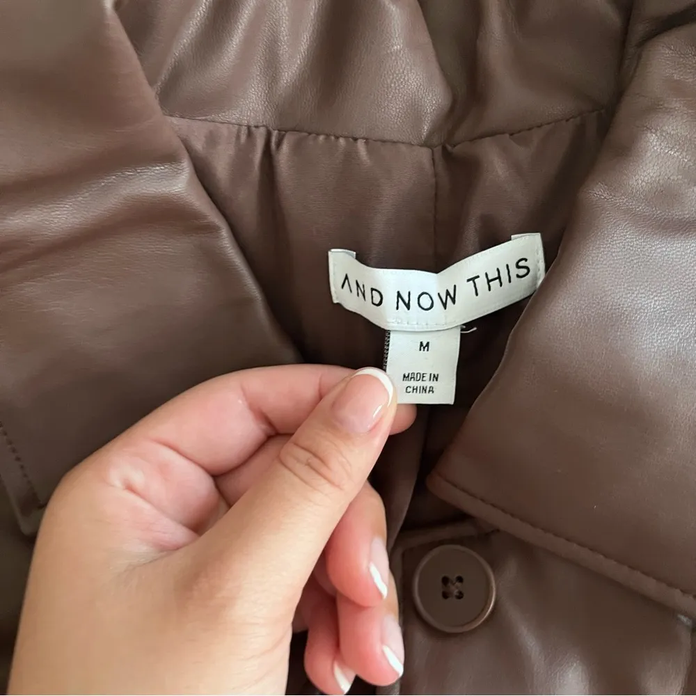 brown faux leather boxy cropped jacket trendy fall size medium - Image 4