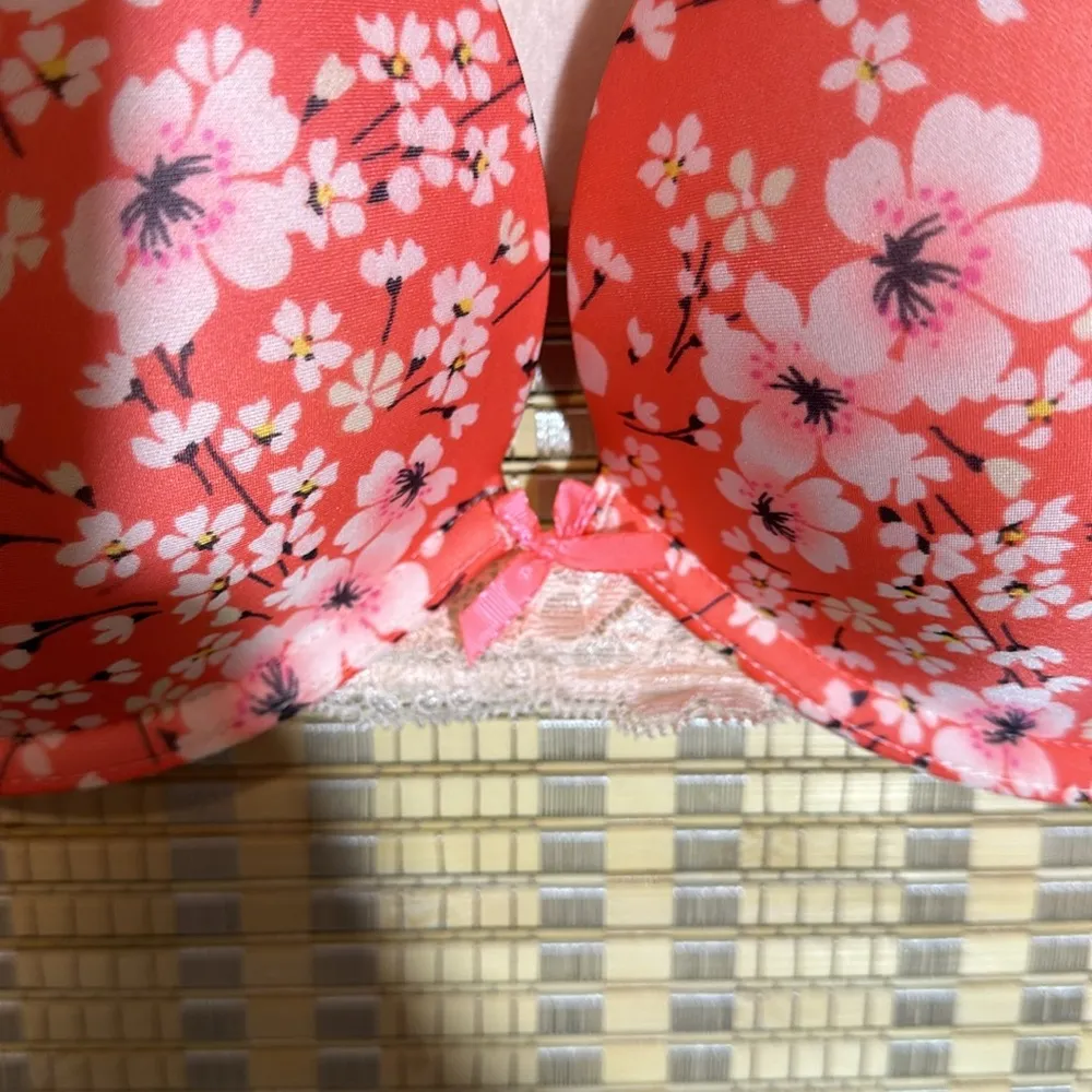 Victoria's Secret Dream Angels Push Up Bra Orange Cherry Blossoms Lace 36D - Image 5