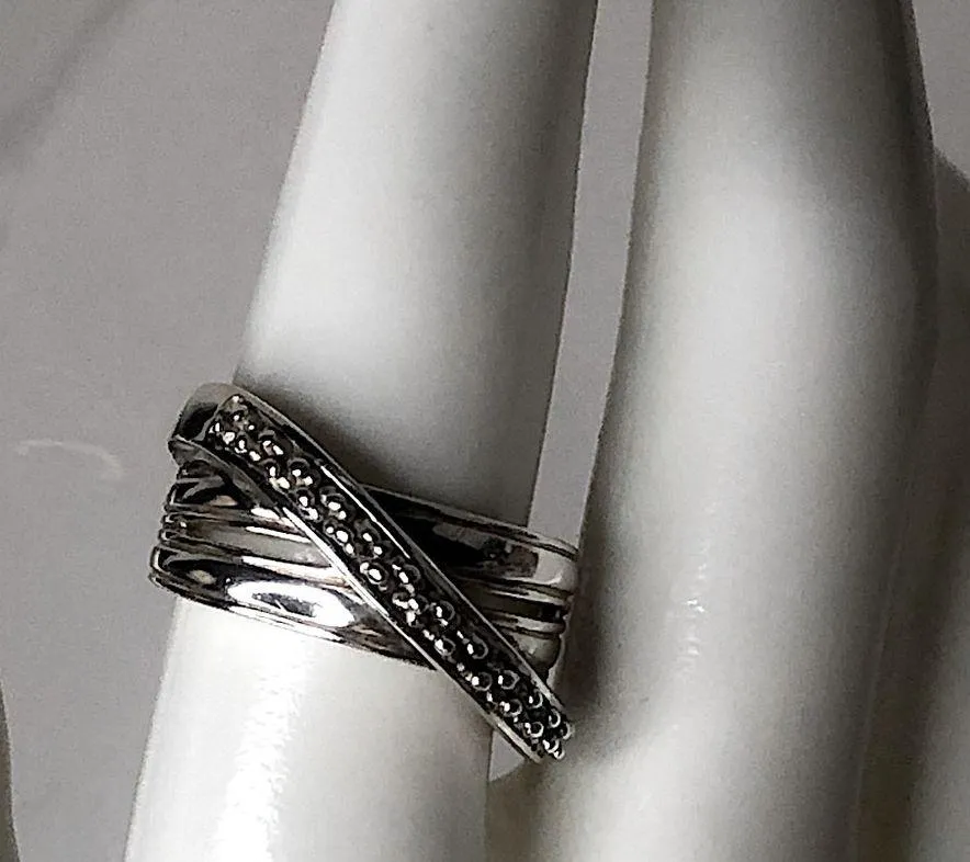 MICHAEL DAWKINS Sterling Silver Crossover Bypass Ring w Granulation Detail - Image 8