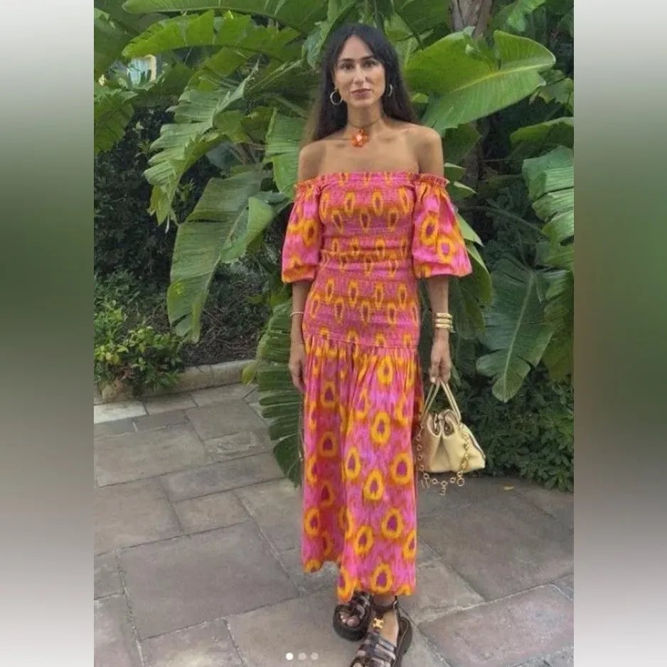 Zara smocked maxi dress midi blogger favorite colorful print neon balloon sleeve - Image 9