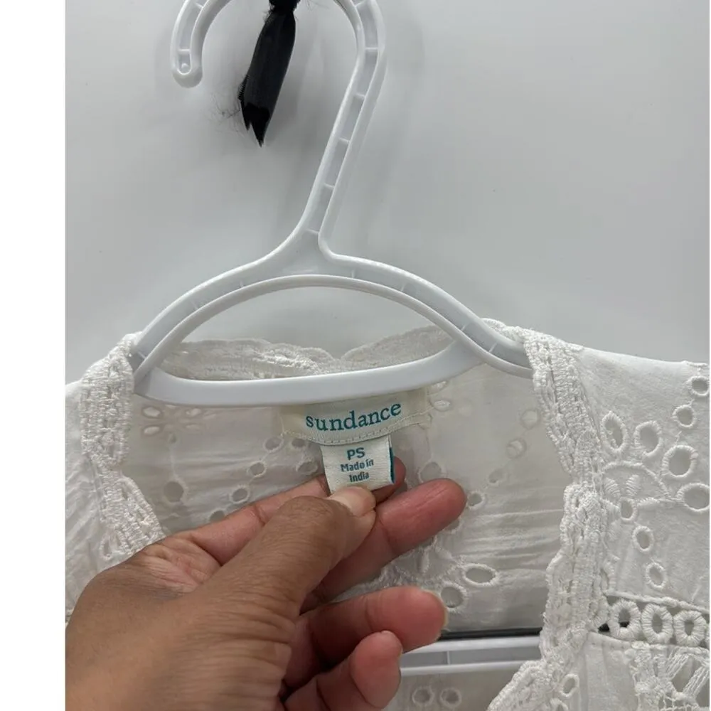 SUNDANCE Marion Eyelet Lace Cotton Button Down White size SP cottage bohemian - Image 3
