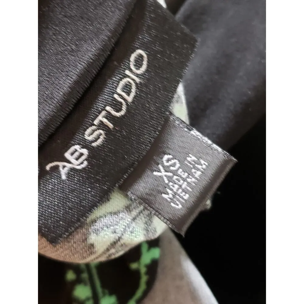 AB Studio Women Black & Green Polyester Round Neck Sleeveless Long Maxi Dress XS - Image 7